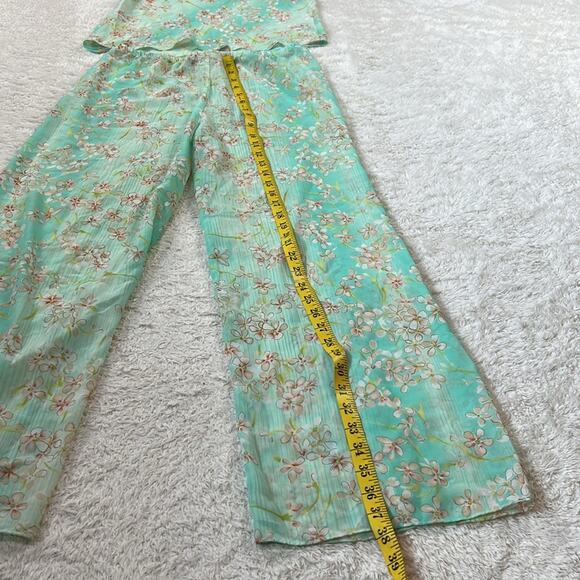 Y2K Intimates by Flora semi sheer mint green fairy pajama set - pants and top, L - Picture 4 of 15